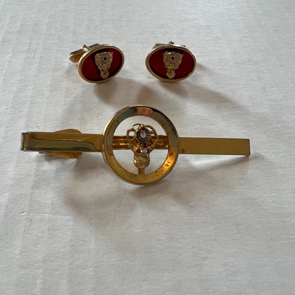 BPOE ELKS Ruby Cuff Links and Tie Clip